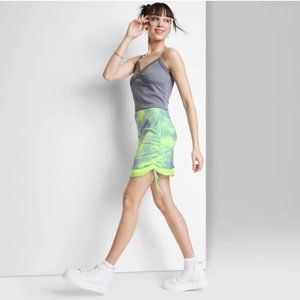 Women's Mesh Side Ruched Mini Skirt -Wild Fable Lime Green Tie-Dye Size L NWOT 2